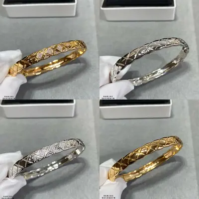 Coco diamond pattern bracelet, narrow and wide band options, rose gold