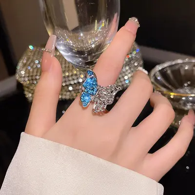 Silver zircon open adjustable ring, elegant - 8