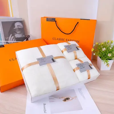 Dreier-Set Korallensamt-Handtücher, Geschenkbox, hochabsorbierend - 7
