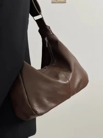 Women's PU Leather Crossbody Bag, Waterproof, Minimalist Dumpling Style - 6