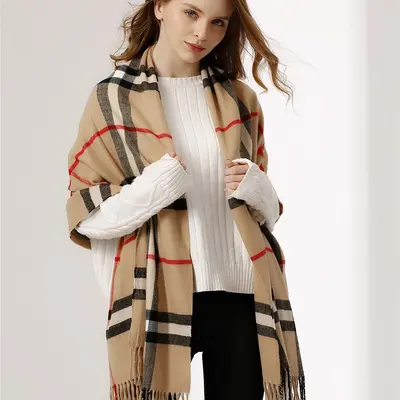 Шарф в клетку в стиле Burberry для женщин, теплый зимний шарф-шаль
