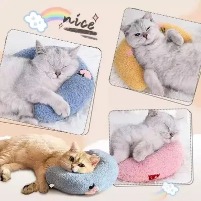 Ay Şeklinde Peluş Kedi Oyuncağı, U Tipi Yastık, Kedi ve Köpek İçin - 2