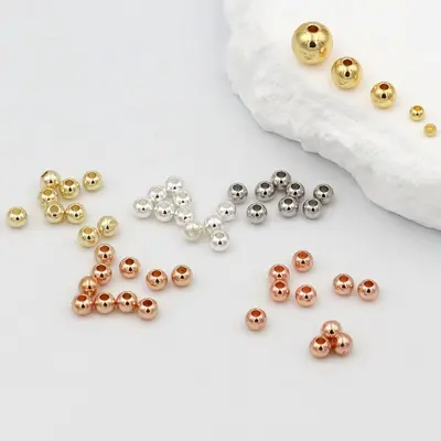 14K18K gold-plated round spacer beads, shiny plain-hole DIY jewelry accessory