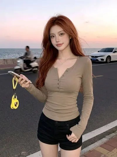 Хаки Spicy Girl Style New Полуводолазка однобортный приталенный базовый лонгслив Женская футболка с длинным рукавом Женский топ для нижнего слоя одежды