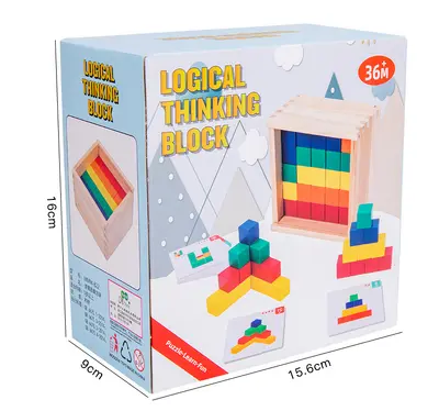 Wooden Building Blocks Set, Large Particles in Color Box, 3D Spatial Thinking Toy - 7