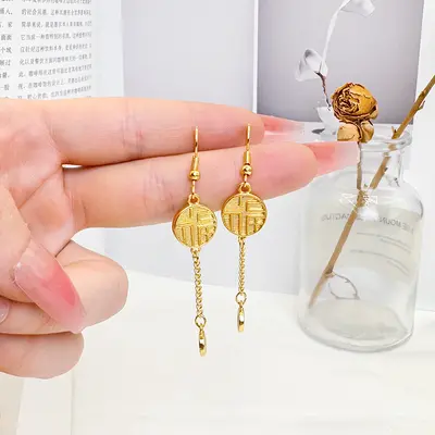 Sand gold earrings, premium niche earrings for women, long-lasting imitation yellow metal tassel earrings, cross-border brass accessories - 13