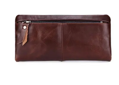 Genuine Leather Men's Long Wallet Clutch with Multiple Card Slots, Cowhide - 7