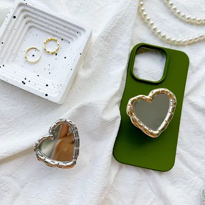Heart Shaped Phone Airbag Holder with Mirror Portable - 3