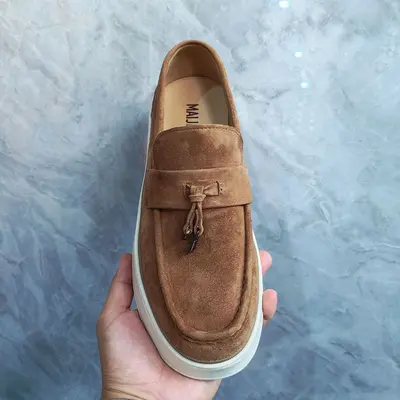 Men's Loafers, Matte Suede Genuine Leather, Breathable Flyknit Mesh, 2026 - 2