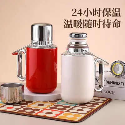 Mechanical Temperature Display All-Steel Thermos, Large Capacity with Handle - 4