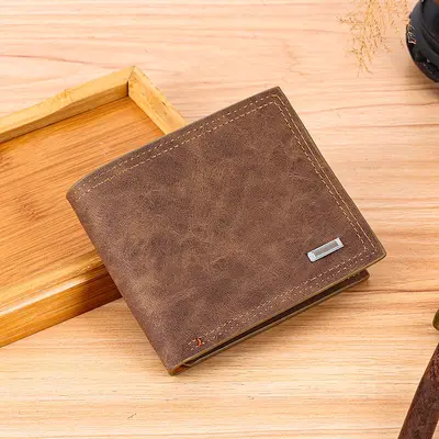 Men's Short Leather Wallet with Retro Banknote Holder and Multiple Card Slots - 4