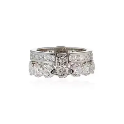 Doppelschichtiger Diamantring, geometrisches Design - 6