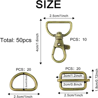 50 Bronze Keychains with Rotating Hook, D-Ring and Slide Clasp