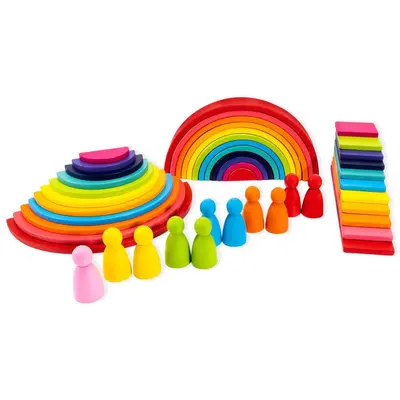 Wooden Rainbow Building Blocks Educational Stacking Toy for Children - 9