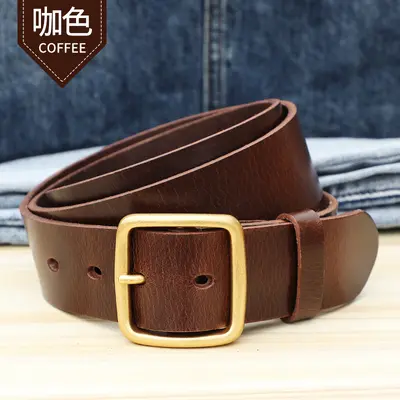 Authentic First Layer Pure Cowhide Belt Paul Men's Cowhide Belt Retro Alloy Genuine Leather Young and Middle-Aged Denim Belt - 10
