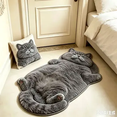 Realistic Cat Imitation Cashmere Bath Mat, Thick Absorbent Bedroom Rug