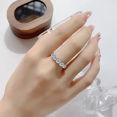 S925 Silver Moissanite Five-Stone Princess Ring for Women