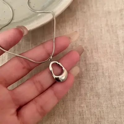 Stainless steel geometric necklace, minimalist design, pendant
