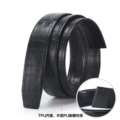 Black belt wholesale men's microfiber wear-resistant and scratch-resistant headless crocodile pattern belt automatic buckle comfortable trouser belt