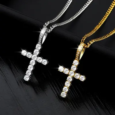 Hip-hop cross necklace men, zircon stone - 5