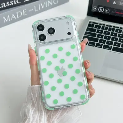 iPhone 17 women's phone case, camera protection, green dot pattern - 10