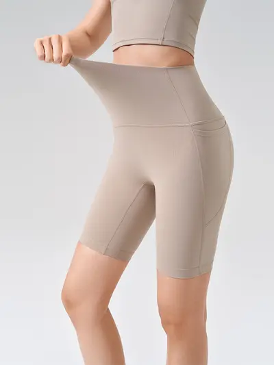 High-Waist Seamless Five-Point Yoga Shorts with Pockets for Women - 6