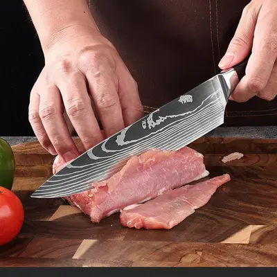 Damascus pattern kitchen knife set with chef knife - 2