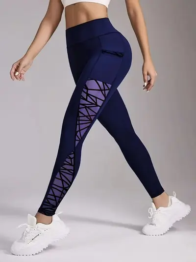 Women's Hip-Lifting Tummy-Control Leggings with Mesh Panels and Pockets - 7