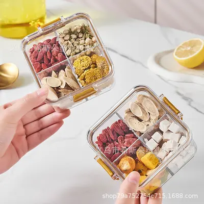 6-Compartment Storage Box Sealed Jar with LOGO, Six-Grid Grain Storage Jar, Four-Divided Soup Ingredient Jar, Compartmented Tea Storage Canister