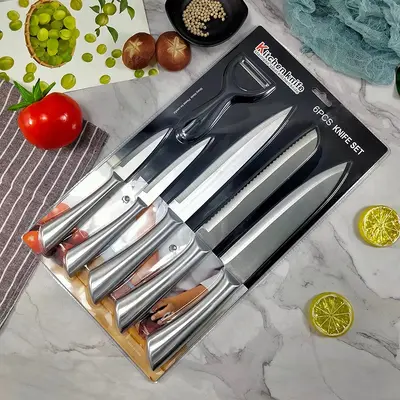 马蹄空心柄不锈钢刀具6件套装厨房多用刀面包刀家用水果万用刀瓜