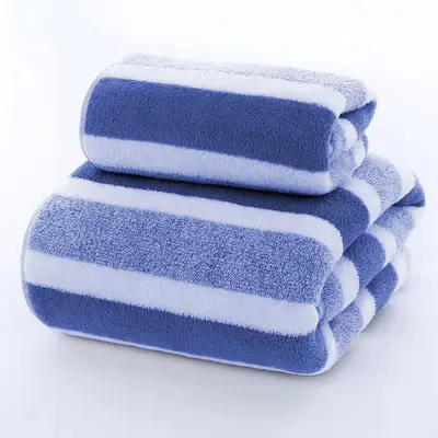 Mercan polar havlu seti, kalın, emici, çizgili tasarım - 7