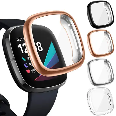 Защитный чехол, совместимый с Fitbit Versa3/Sense, из гальванизированного TPU, с защитой экрана по всему периметру и поддержкой сенсорного экрана