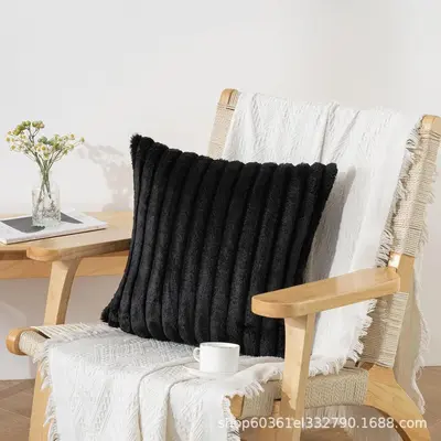 Rabbit Hair Pillow Cover Striped Plush Nordic Style Sofa Cushion ins Style Home Decor Striped Rabbit Hair Pillow Cover - 9