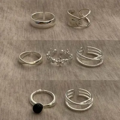 Damen-Silberring, schwarz matt, einfaches Design - 5