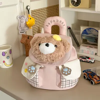 Cartoon Bear Plush Backpack, Casual Student School Bag - 7