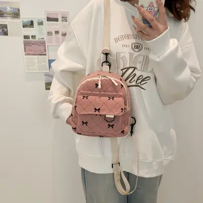 Bow-Detail Korean-Style Girls' Backpack, Large Capacity Casual Backpack - 4