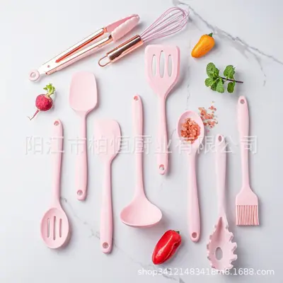 Mini silicone kitchen utensils set 10-piece heat-resistant silicone spatula oil brush baby food spoon kitchen tools