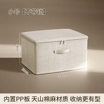 Large capacity foldable clothing storage box with lid and lock, linen - 7