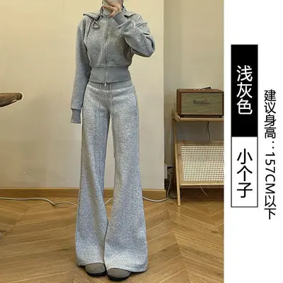 【婵兰】玫粉色秋季美式垂感显瘦运动微喇裤女休闲辣妹瑜伽卫裤 - 13