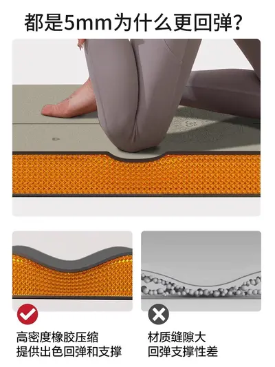 PU Rubber Yoga Mat 5mm, Non-Slip, Sweat-Absorbing, Coconut Fiber Surface - 6
