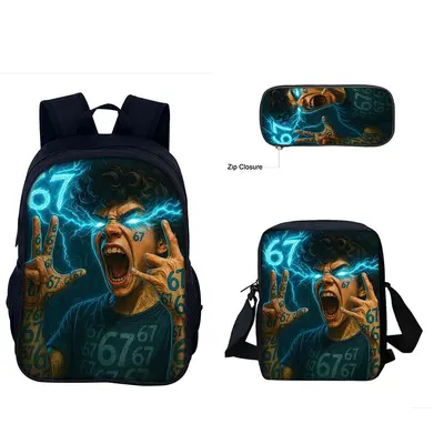 67 Meme Print Backpack Set for Primary and Middle School, Three-Piece - 13