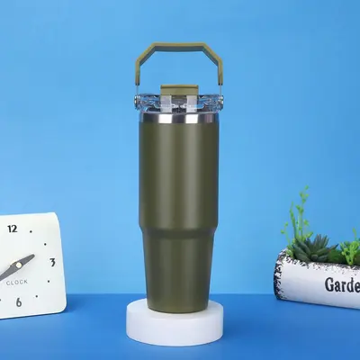 304 Paslanmaz Çelik Termos Bardak, Saplı, Pipetli Çift İçimli, Büyük Kapasite - 12