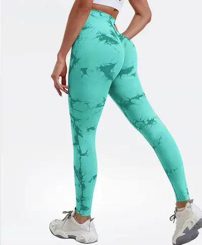Dikişsiz kadın batik fitness yoga tayt, popo kaldırıcı uzun pantolon - 10