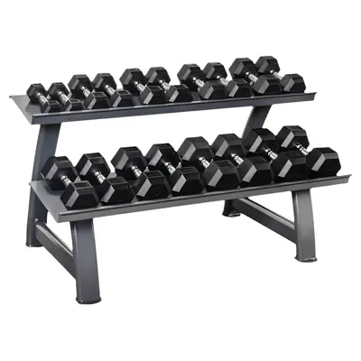 Hexagonal rubber-coated iron dumbbell set