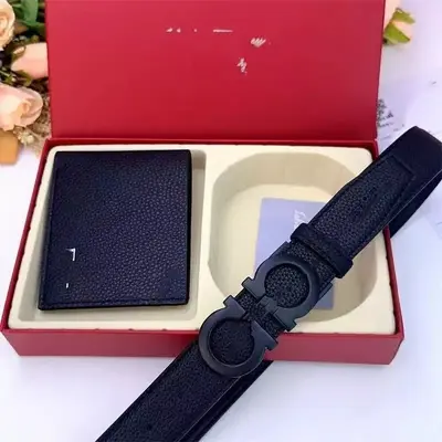 Men's leather belt double layer cowhide with gift box