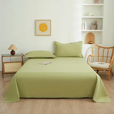 Wholesale einzelnes Produkt reine Farbe gewaschene Baumwollbettwäsche einfache einfarbige Studentenwohnheim Einzelbett-Bettwäsche dreiteiliges Set