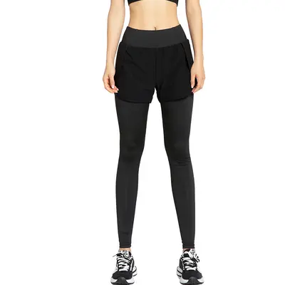 Women's Yoga Pants with Fake Two-Piece Design, Side Pockets, High Waist, Butt Lifting - 6