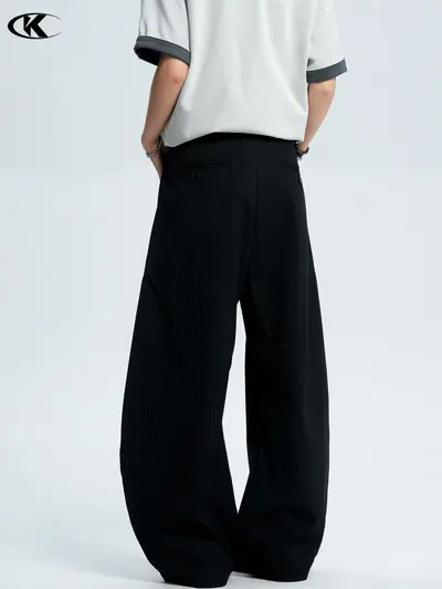 Black Striped Trousers for Men and Women, Curved Blade Cut, Wide-Leg Long Pants