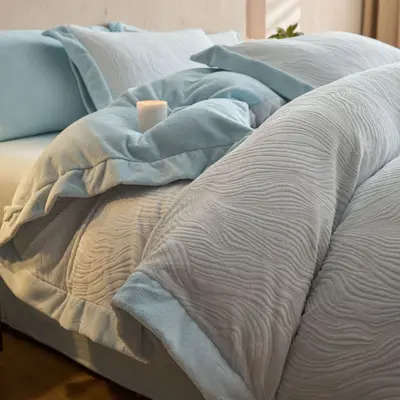 Winter Embossed Milk Velvet Bedding Set, 4-Piece with Fitted Sheet - 8