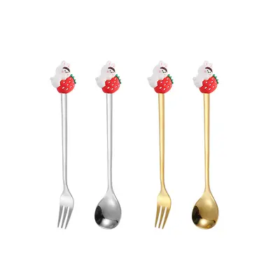 Stainless Steel Cartoon Fruit Spoon and Fork Set for Kids - 8